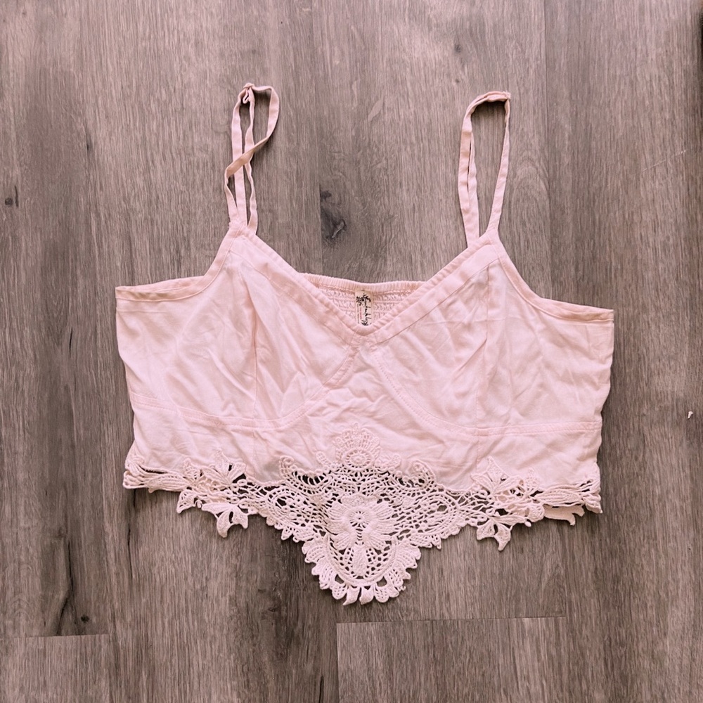 Free People Light Pink Embroidered Bralette/Crop Top